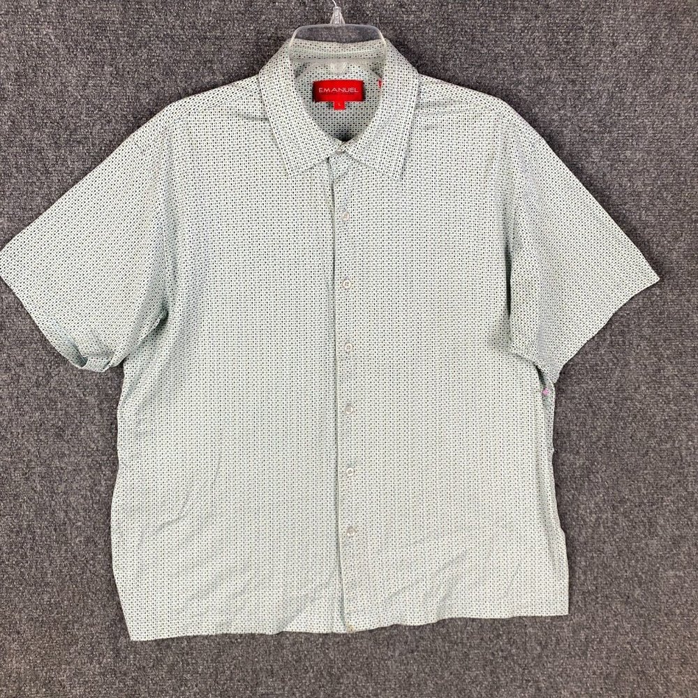 Emanuel Button Up Shirt Men's Large Short Sleeve 100% Cotton Adults L